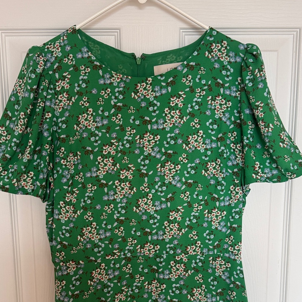 LOFT Green Floral Midi Dress
